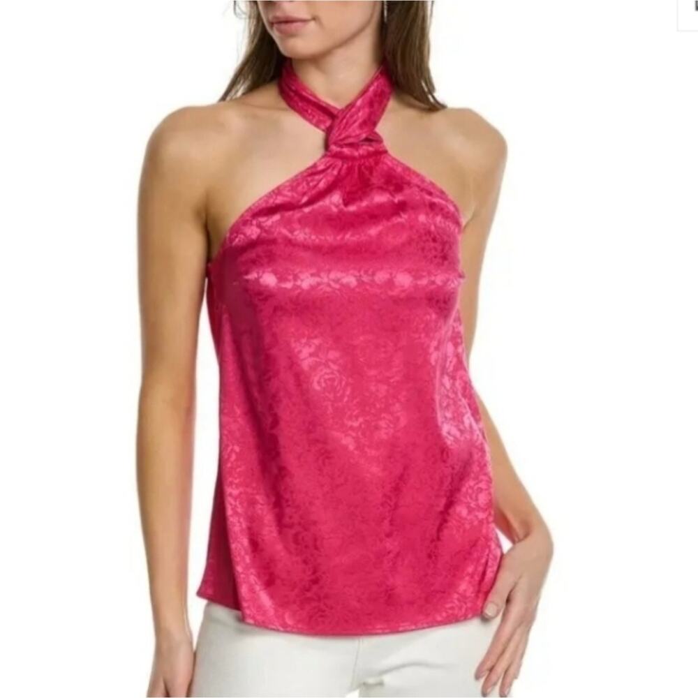 NWT Ronny Kobo Pink Satin Jacquard Claire Halter Top